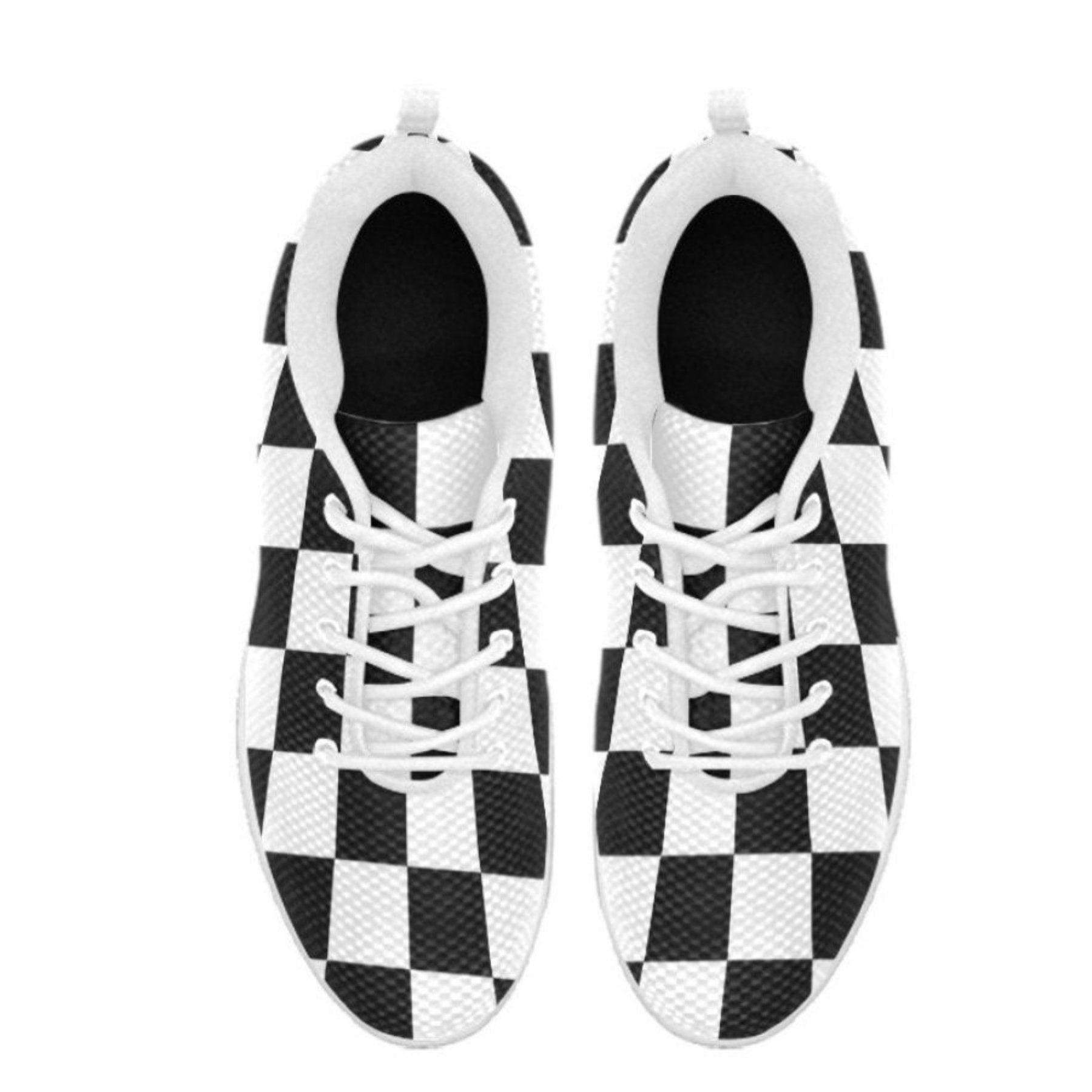 Sneakers For Women, Black And White Plaid Checker Print - Running - VirtuousWares:Global