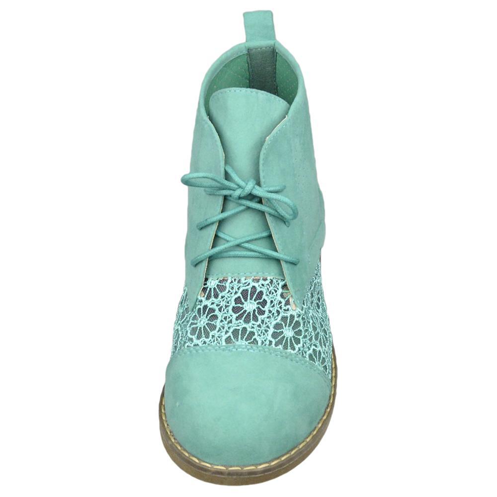 SOBEYO Women's Booties Embroidered Flower Lace Up Oxford Green - VirtuousWares:Global