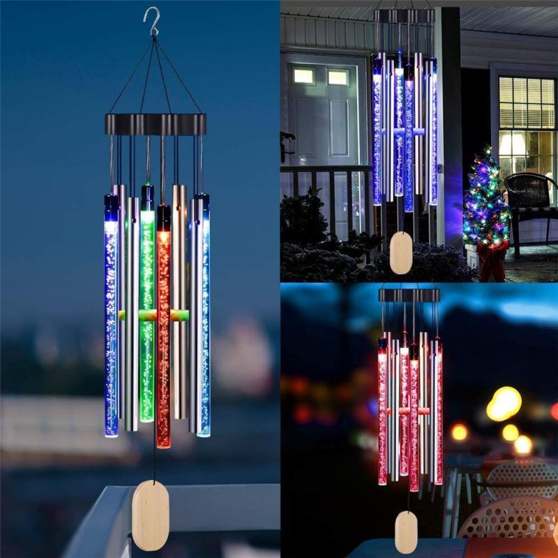 Solar Powered Musical Wind Chime Colorful Bubble Column Garden Decor - VirtuousWares:Global