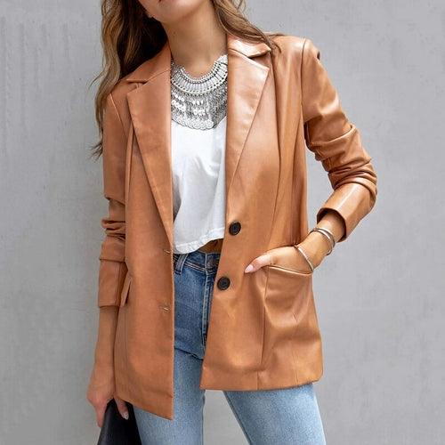 Solid Color Buttons Cardigans Elegant Lapel Female Jacket - VirtuousWares:Global