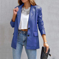 Solid Color Buttons Cardigans Elegant Lapel Female Jacket - VirtuousWares:Global