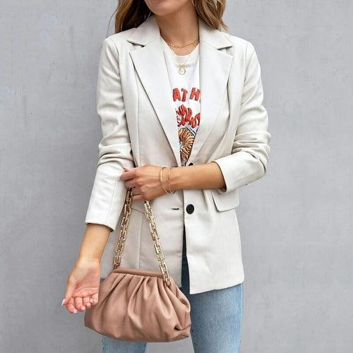 Solid Color Buttons Cardigans Elegant Lapel Female Jacket - VirtuousWares:Global