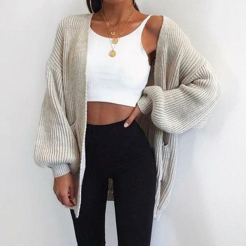 Solid Color Knitted Sweater Cardigan - VirtuousWares:Global