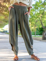Solid Elastic Waist Pocket Loose Fashion Ladies Harem Pants - VirtuousWares:Global