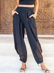 Solid Elastic Waist Pocket Loose Fashion Ladies Harem Pants - VirtuousWares:Global