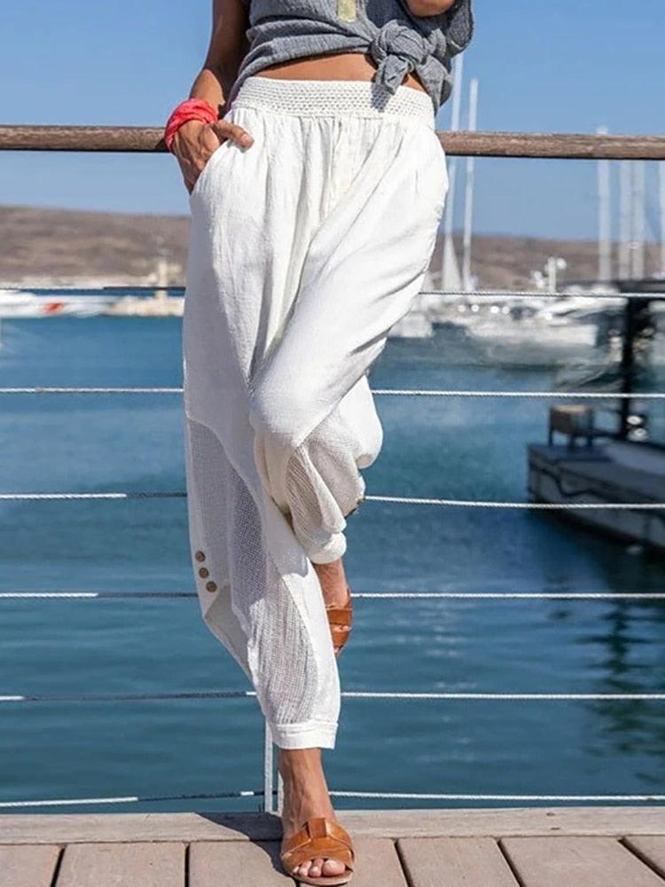 Solid Elastic Waist Pocket Loose Fashion Ladies Harem Pants - VirtuousWares:Global