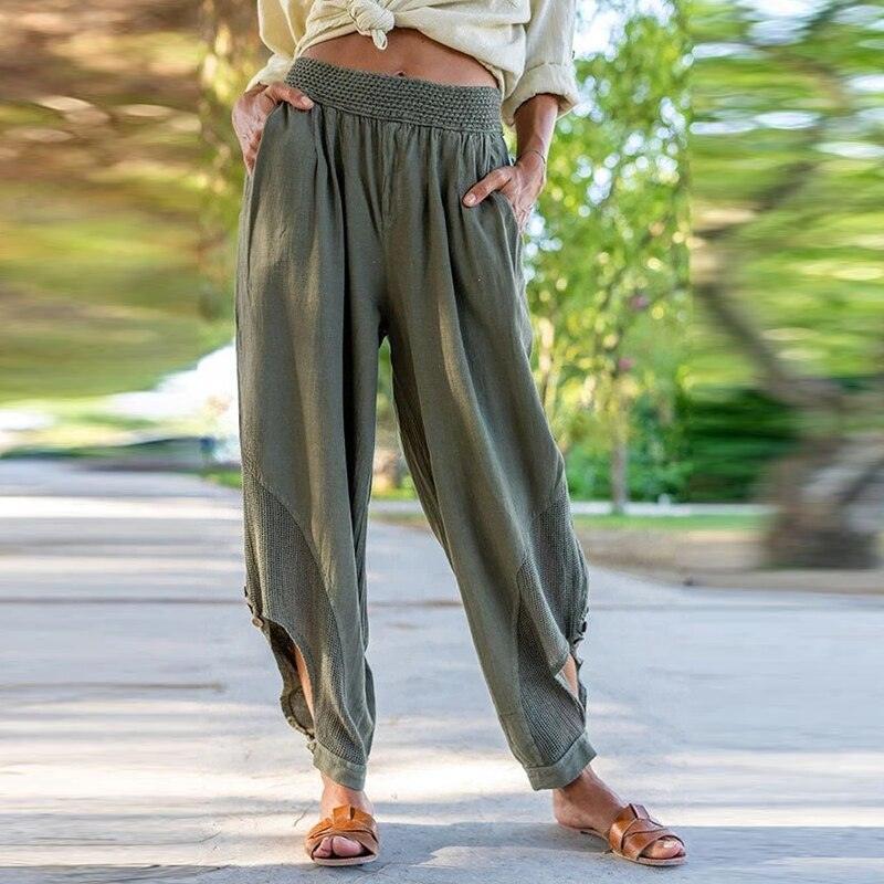 Solid Elastic Waist Pocket Loose Fashion Ladies Harem Pants - VirtuousWares:Global