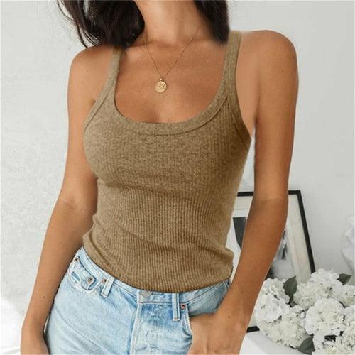 Spaghetti Vest Knitted Camis U-neck Tank Top - VirtuousWares:Global