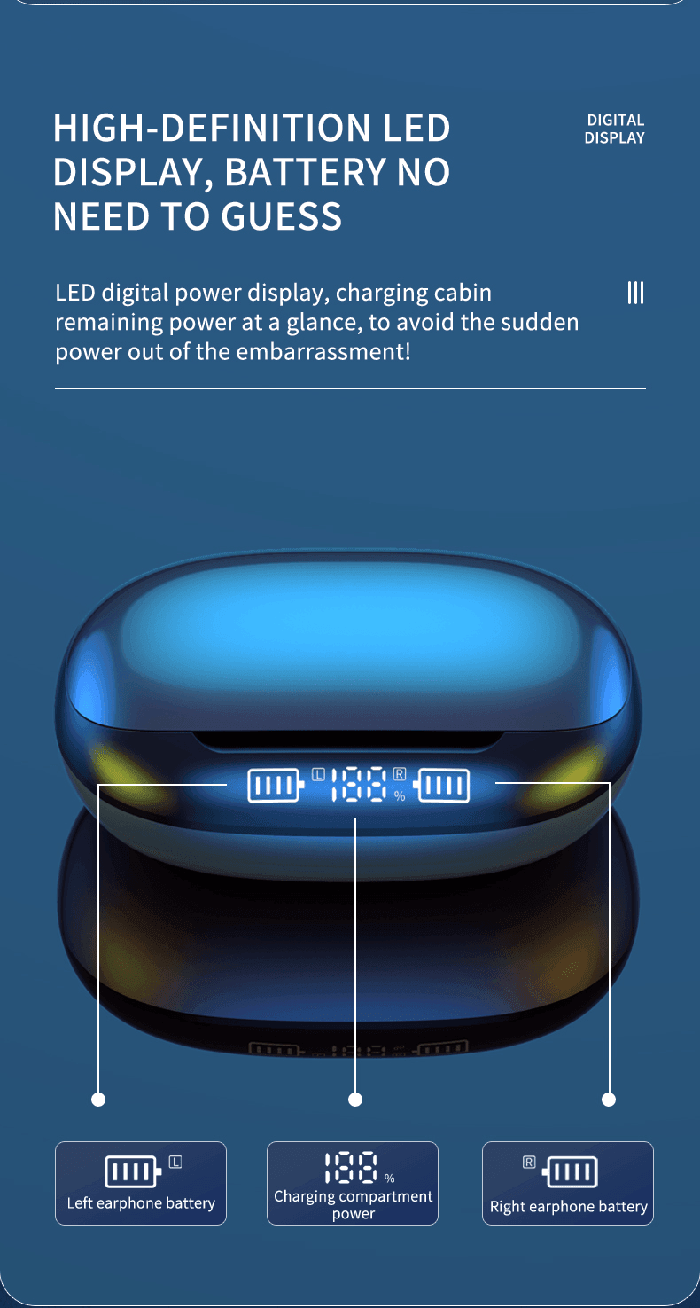 Sport Ear Hook LED Display Wireless Earphone With Microphones - VirtuousWares:Global