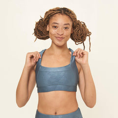 Square Neck Performance Bra - Slate Blue Geo Pattern - VirtuousWares:Global