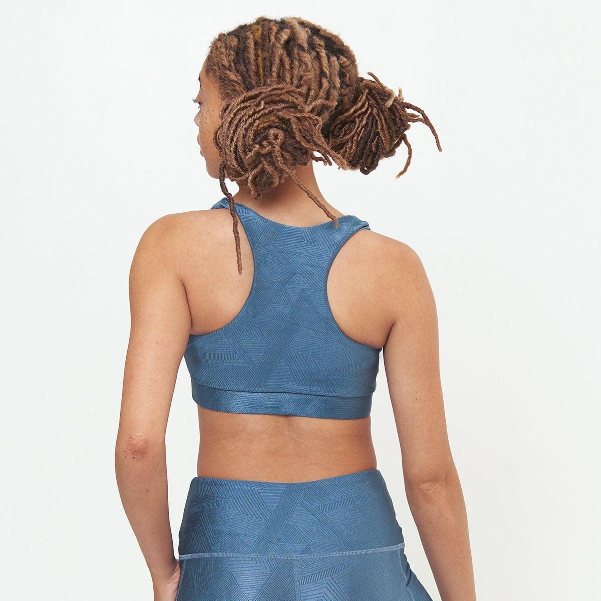 Square Neck Performance Bra - Slate Blue Geo Pattern - VirtuousWares:Global