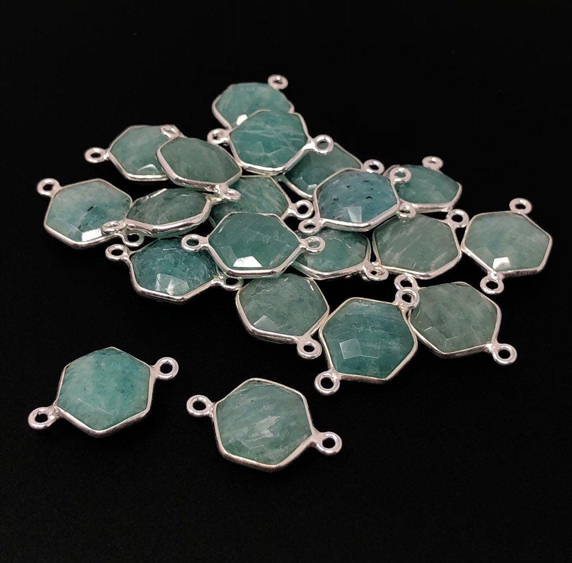 Sterling Silver Amazonite Gemstone Connector, Briolette Connectors, Je - VirtuousWares:Global