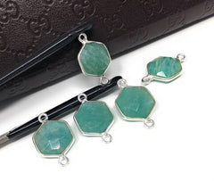 Sterling Silver Amazonite Gemstone Connector, Briolette Connectors, Je - VirtuousWares:Global