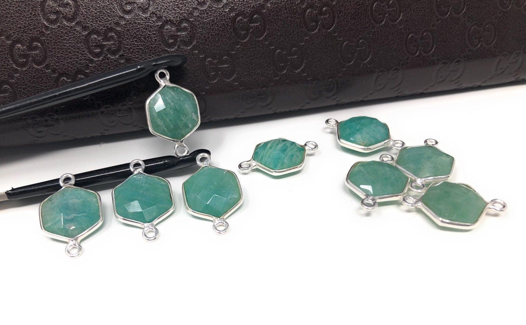 Sterling Silver Amazonite Gemstone Connector, Briolette Connectors, Je - VirtuousWares:Global