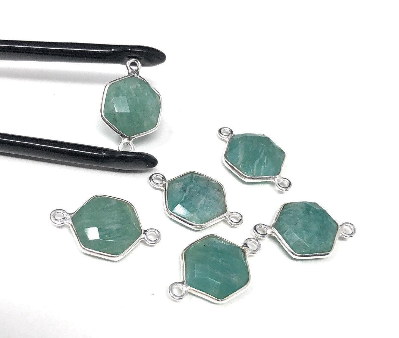 Sterling Silver Amazonite Gemstone Connector, Briolette Connectors, Je - VirtuousWares:Global