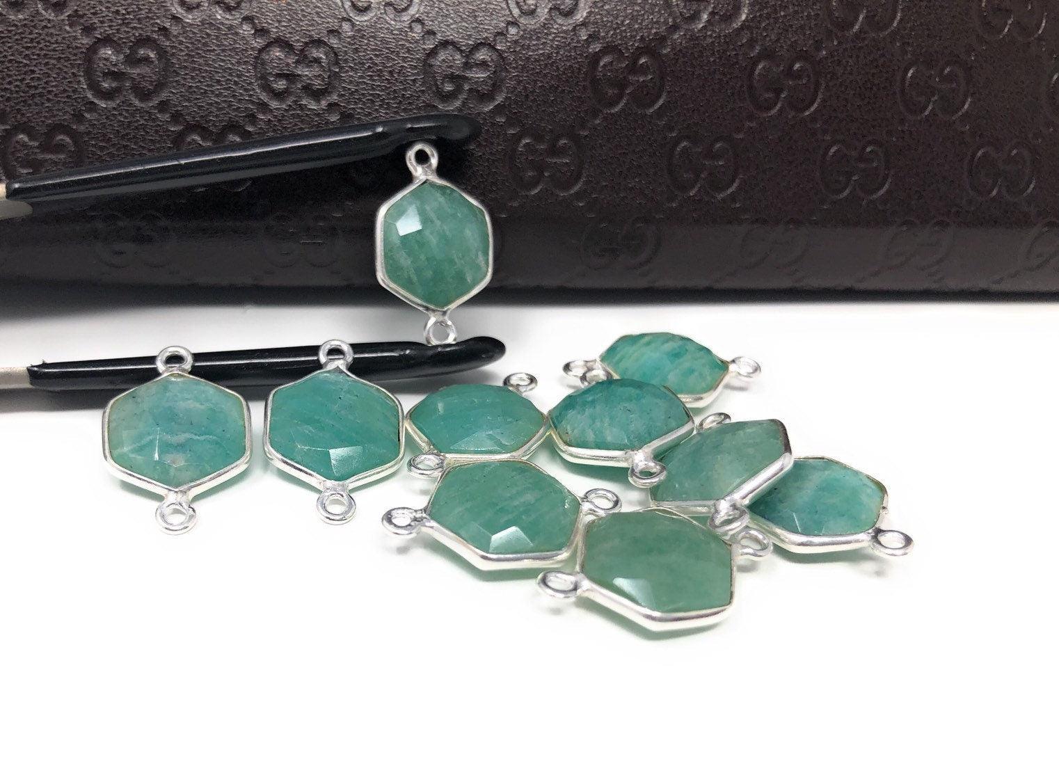 Sterling Silver Amazonite Gemstone Connector, Briolette Connectors, Je - VirtuousWares:Global