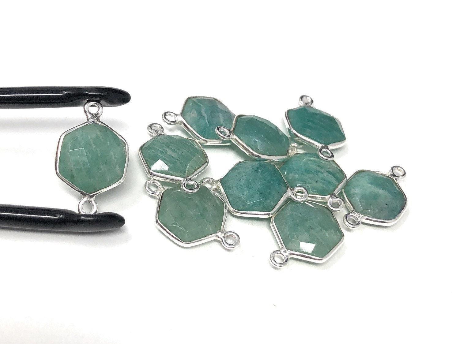 Sterling Silver Amazonite Gemstone Connector, Briolette Connectors, Je - VirtuousWares:Global