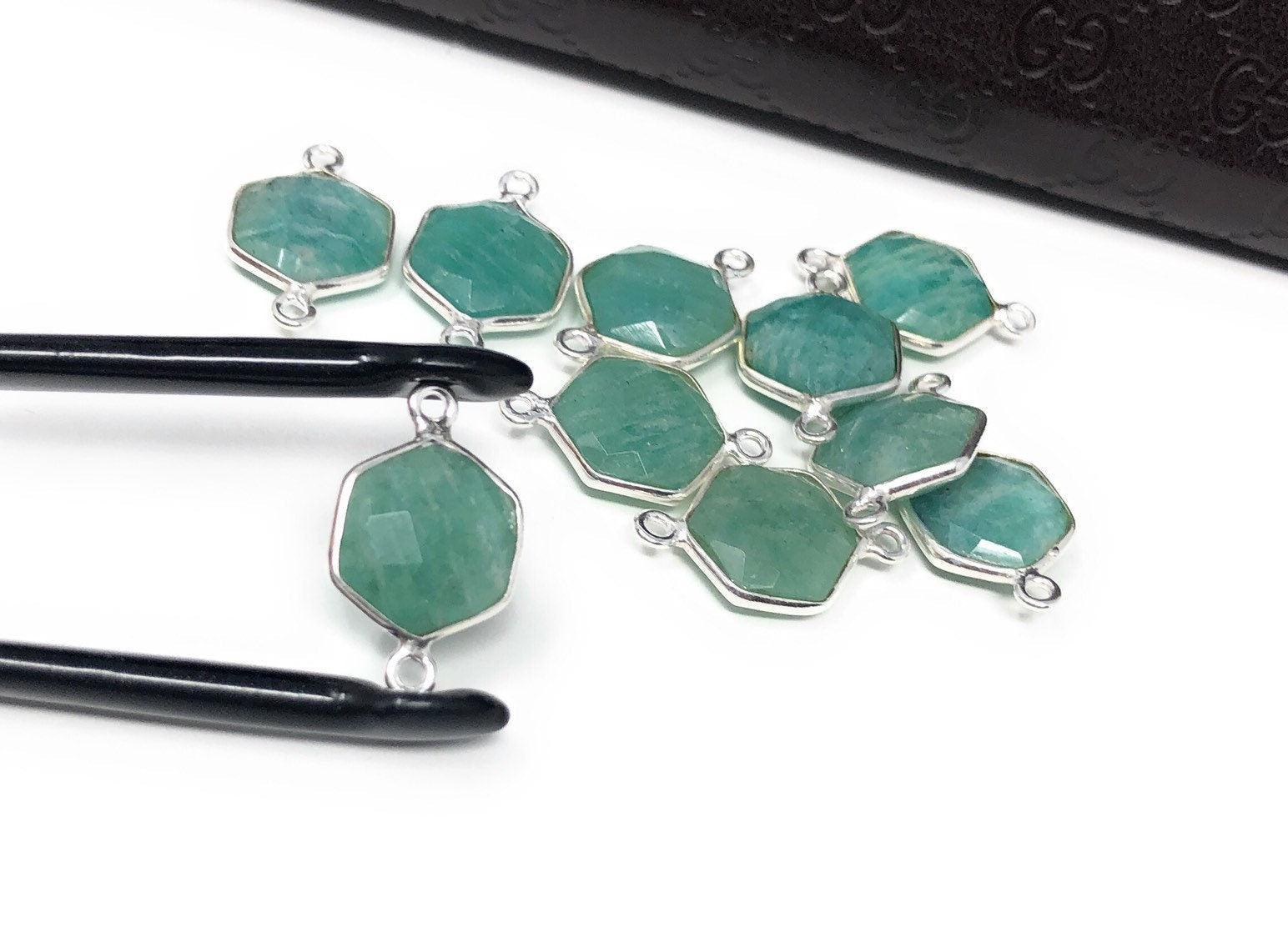 Sterling Silver Amazonite Gemstone Connector, Briolette Connectors, Je - VirtuousWares:Global