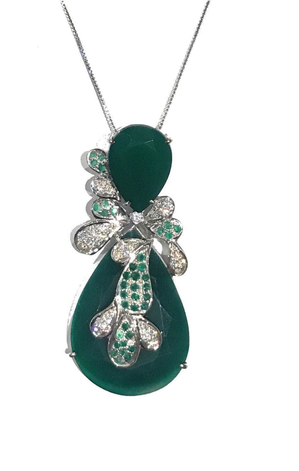 Sterling Silver Green Onyx Pendant Necklace, Valentine's day gifts, - VirtuousWares:Global