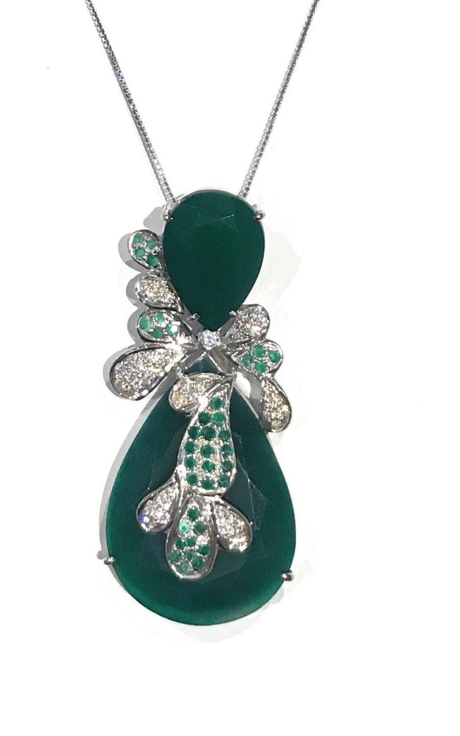 Sterling Silver Green Onyx Pendant Necklace, Valentine's day gifts, - VirtuousWares:Global