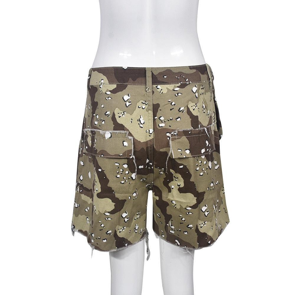 Streetwear WomTassel Shorts Camouflage Pockets Ditsy - VirtuousWares:Global