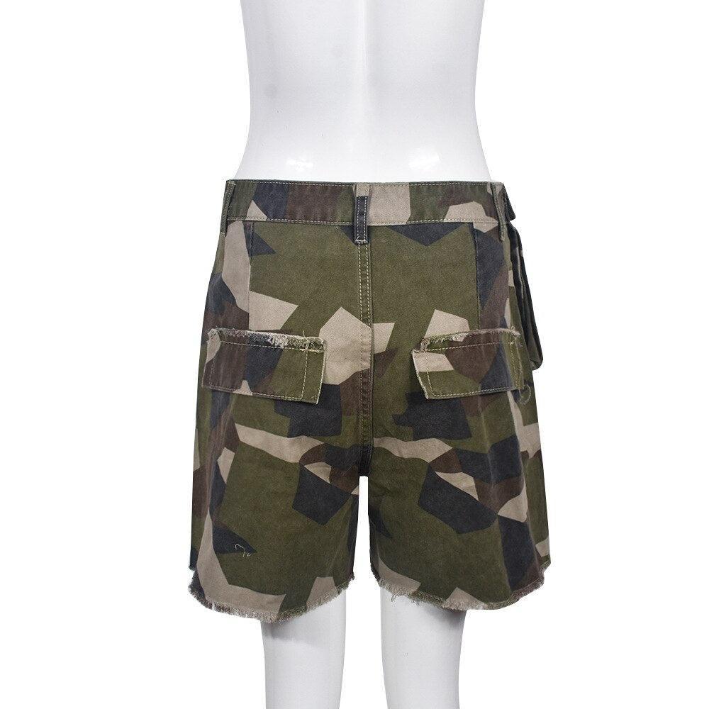 Streetwear WomTassel Shorts Camouflage Pockets Ditsy - VirtuousWares:Global