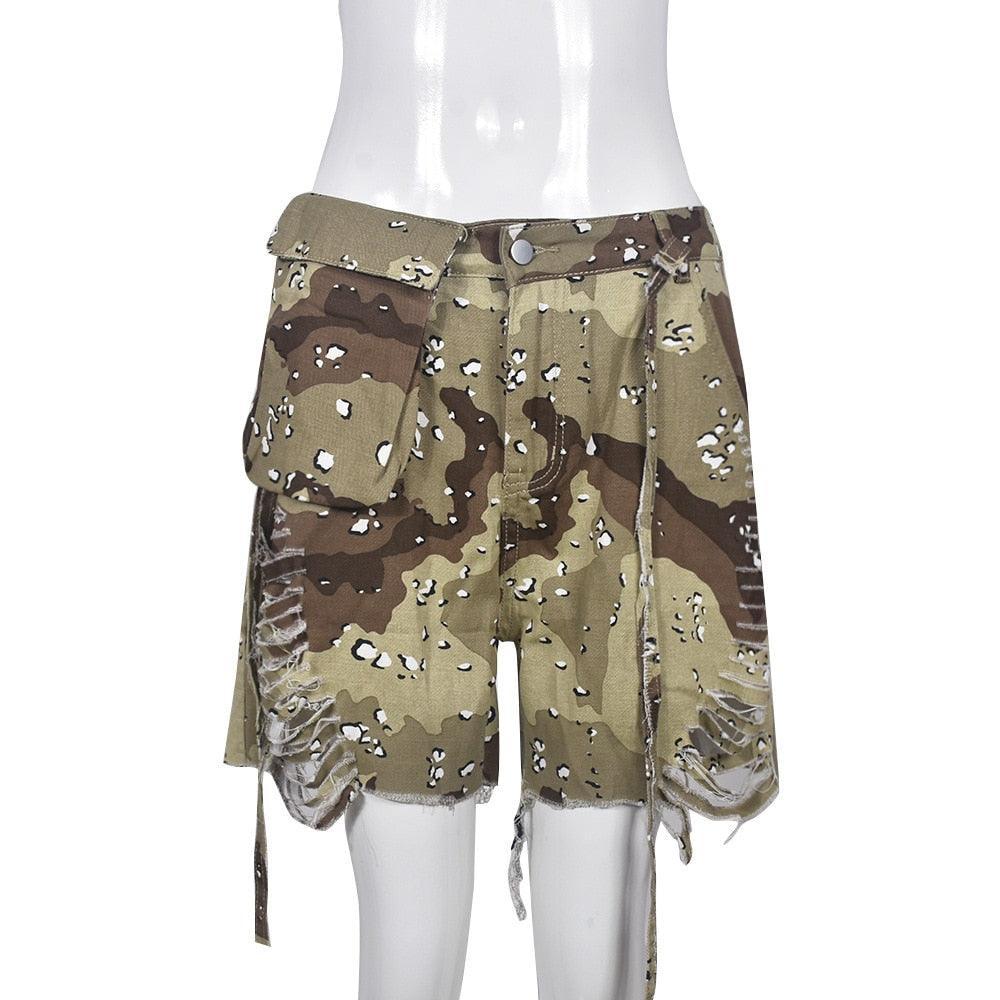 Streetwear WomTassel Shorts Camouflage Pockets Ditsy - VirtuousWares:Global