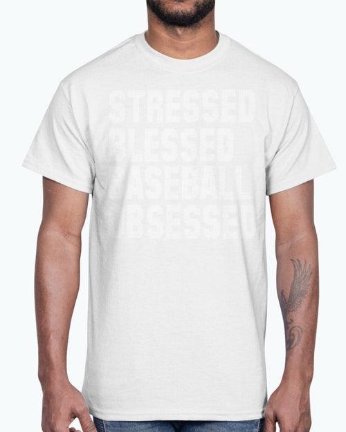 Stressed Blessed Baseball Obsessed - Baseball -Sports - Cotton Tee - VirtuousWares:Global