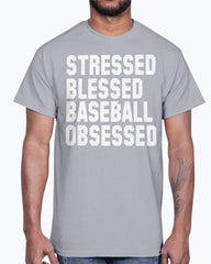 Stressed Blessed Baseball Obsessed - Baseball -Sports - Cotton Tee - VirtuousWares:Global