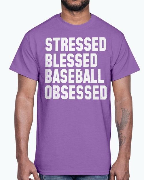 Stressed Blessed Baseball Obsessed - Baseball -Sports - Cotton Tee - VirtuousWares:Global