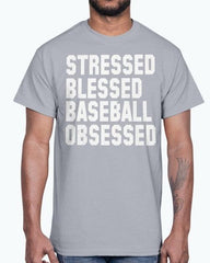 Stressed Blessed Baseball Obsessed - Baseball -Sports - Cotton Tee - VirtuousWares:Global