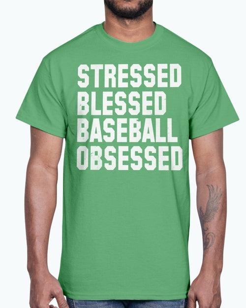 Stressed Blessed Baseball Obsessed - Baseball -Sports - Cotton Tee - VirtuousWares:Global