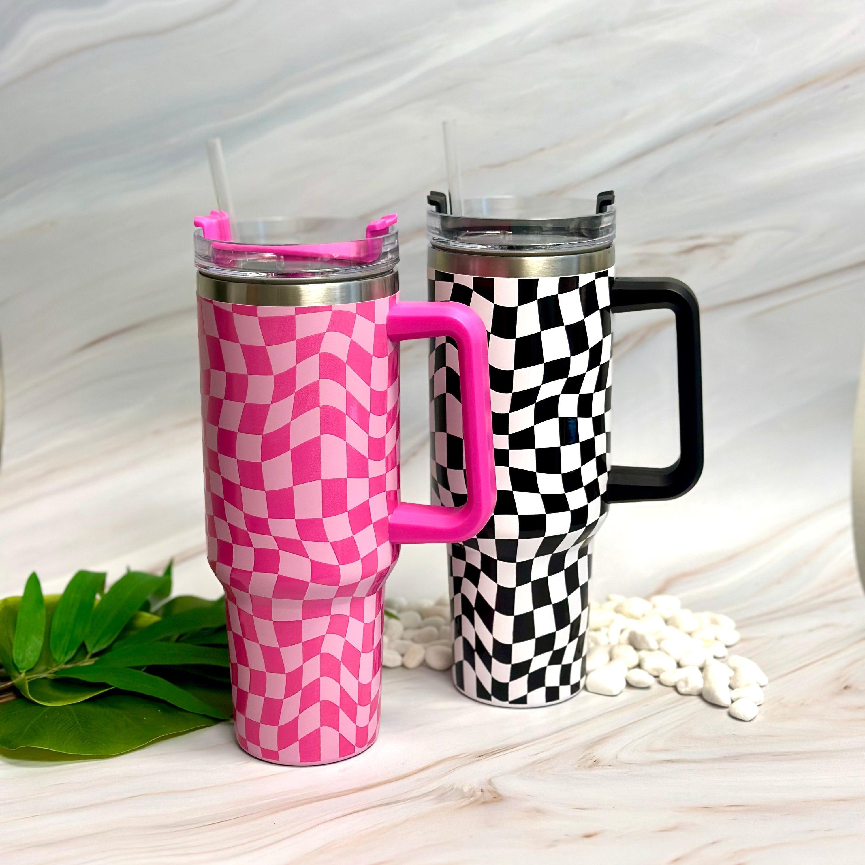 Stylish Checker Large Water Cup With Handle - VirtuousWares:Global