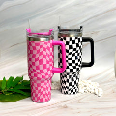 Stylish Checker Large Water Cup With Handle - VirtuousWares:Global