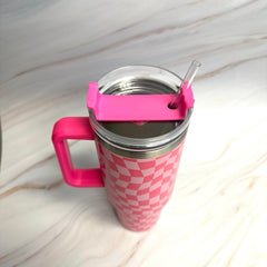 Stylish Checker Large Water Cup With Handle - VirtuousWares:Global