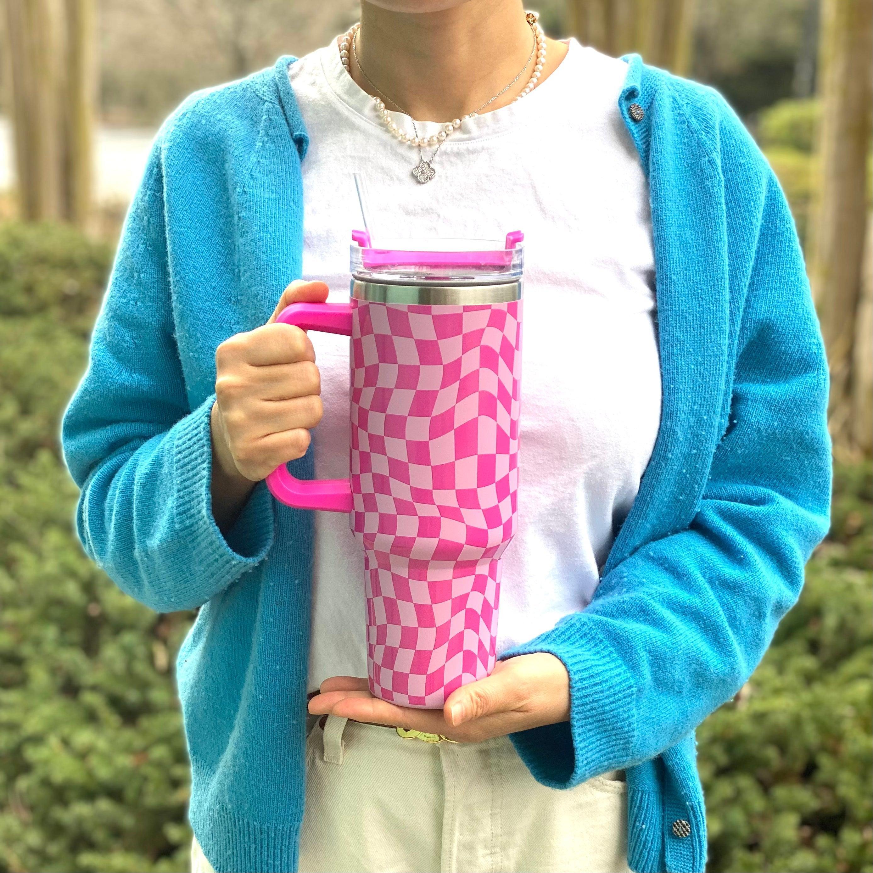 Stylish Checker Large Water Cup With Handle - VirtuousWares:Global
