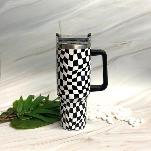 Stylish Checker Large Water Cup With Handle - VirtuousWares:Global