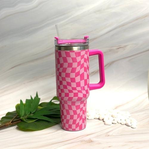 Stylish Checker Large Water Cup With Handle - VirtuousWares:Global