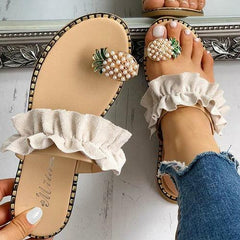 Summer Beach Pineapple Flat Slippers Outside Slides Ladies Shoes - VirtuousWares:Global