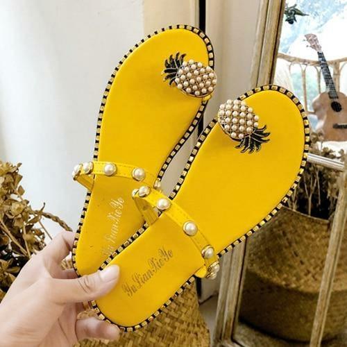 Summer Beach Pineapple Flat Slippers Outside Slides Ladies Shoes - VirtuousWares:Global