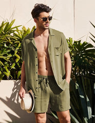 Summer Cotton Linen Beach men swim set - VirtuousWares:Global