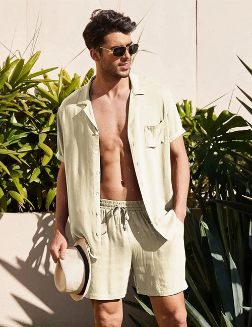 Summer Cotton Linen Beach men swim set - VirtuousWares:Global