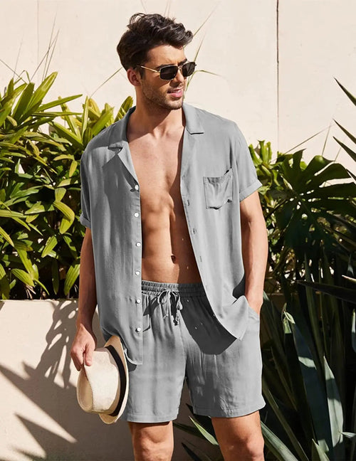 Summer Cotton Linen Beach men swim set - VirtuousWares:Global