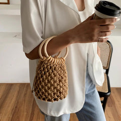 Summer Crochet Bag With Ratten Ring Handle - VirtuousWares:Global