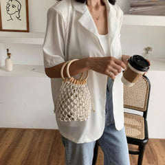 Summer Crochet Bag With Ratten Ring Handle - VirtuousWares:Global