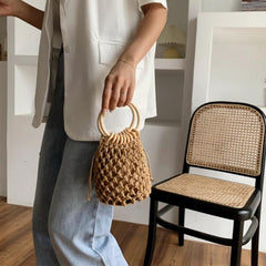 Summer Crochet Bag With Ratten Ring Handle - VirtuousWares:Global
