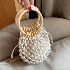 Summer Crochet Bag With Ratten Ring Handle - VirtuousWares:Global