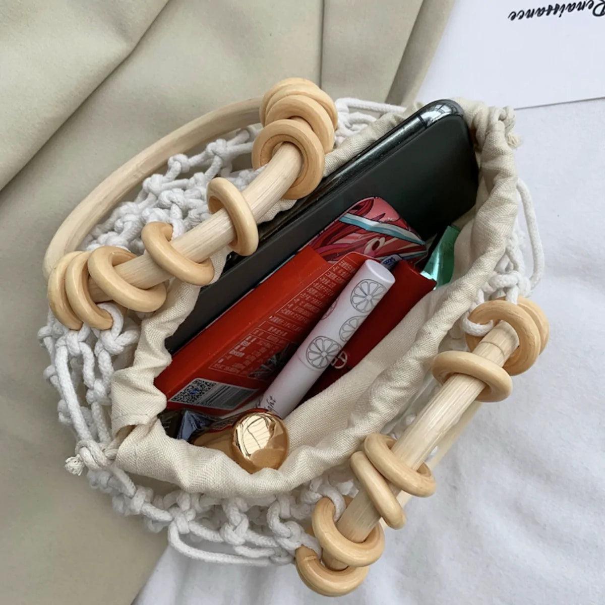 Summer Crochet Bag With Ratten Ring Handle - VirtuousWares:Global