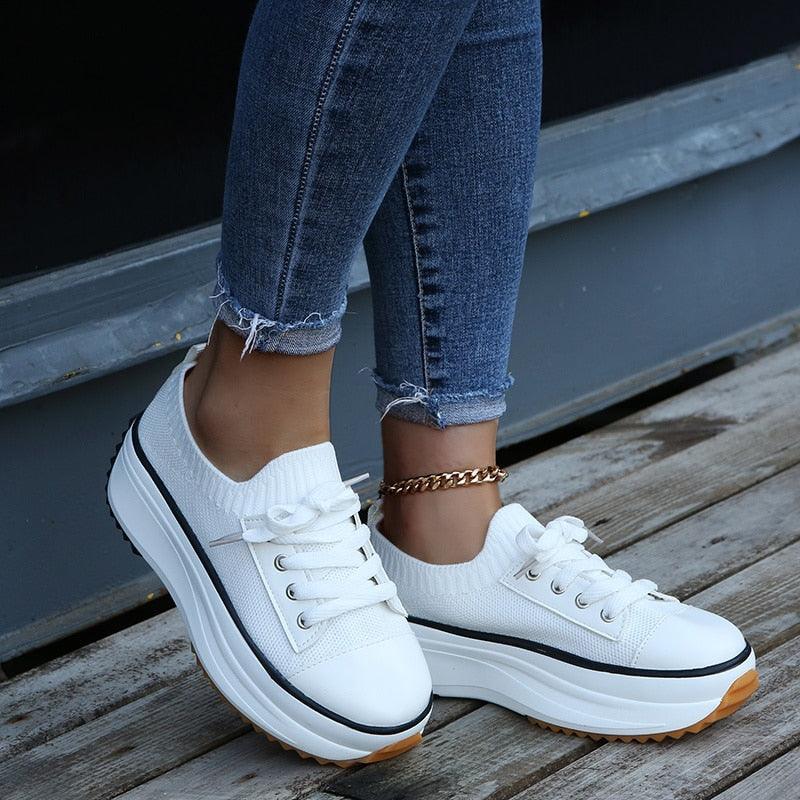 Summer Knitted Breathable Sneakers Women's Vulcanize Shoes - VirtuousWares:Global
