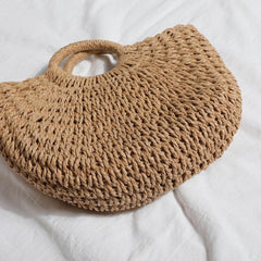 Summer Top Handle Semi Circle Straw Bag - VirtuousWares:Global